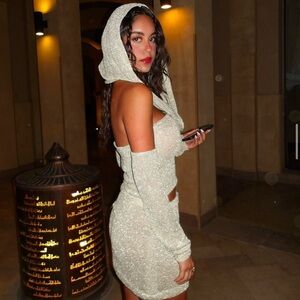 PLT Gold Glitter Knitted Mini Skirt With Top & Hood
